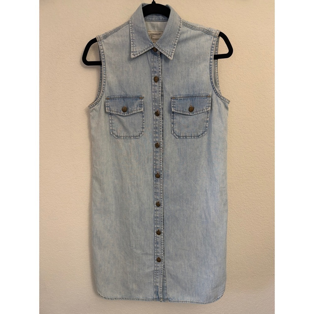 Current/Elliott Sleeveless Perfect Shirtdress Cloudy Sky Light Wash Denim 0